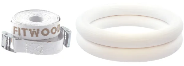 FitWood ULPU Gymnastikringe 28mm - Hvid-overflade / Hvid Strop